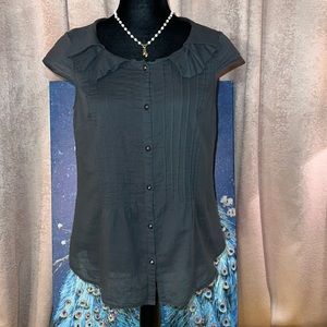 Lapis Size L Gray Sheer Short Sleeved Button Down